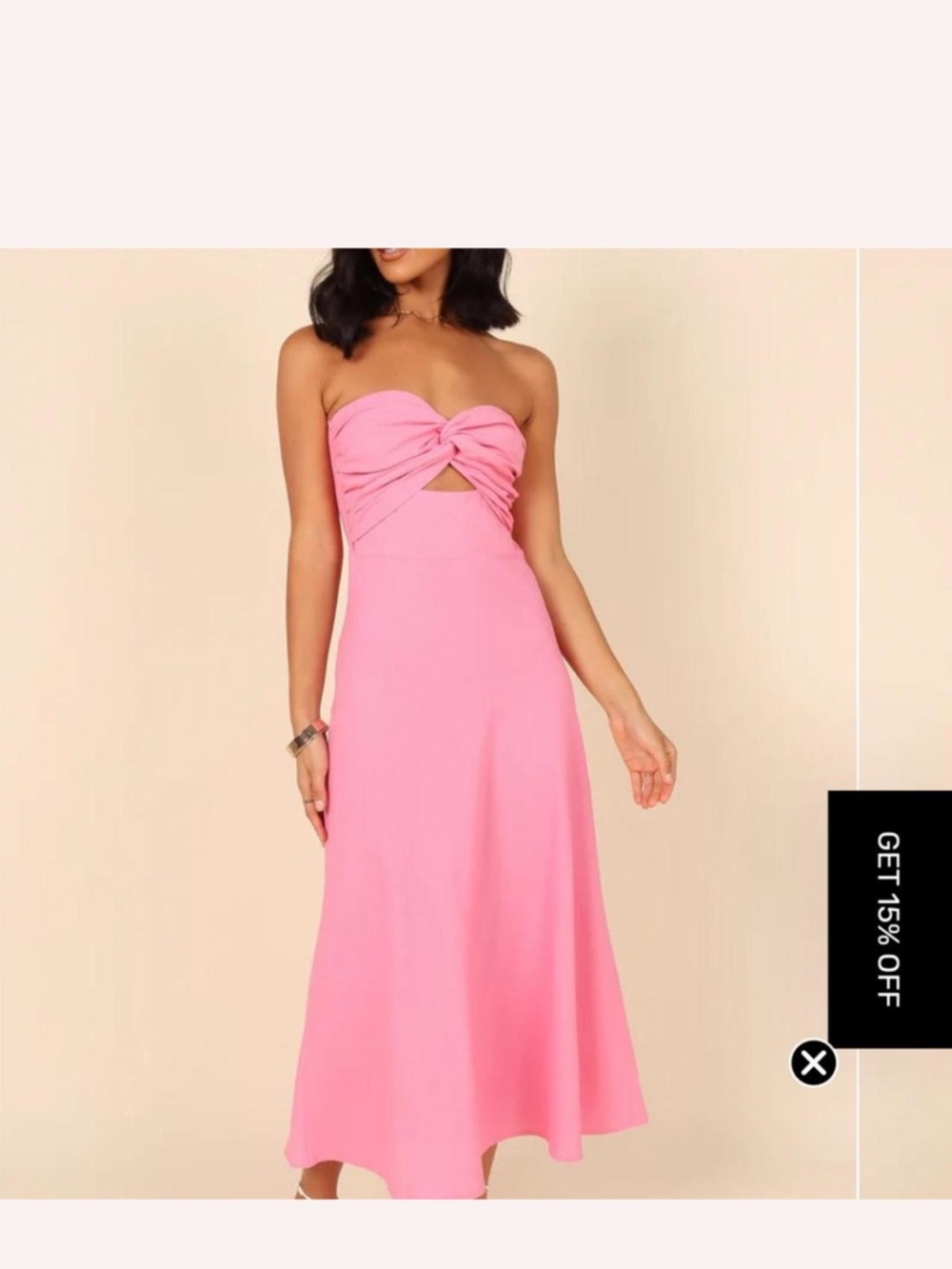 Petal & Pup Strapless Twist-Front Pink Midi Dress